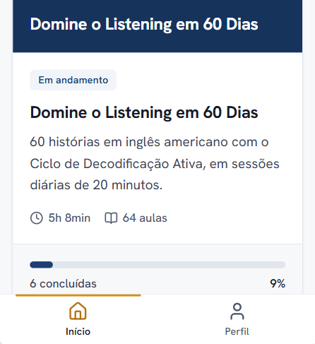 Aplicativo Domine o Inglês, conteúdo domine o listening em 60 dias